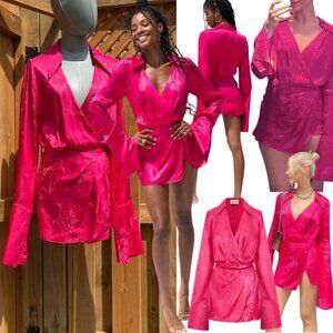 🆕 RAT & BOA 🧿 NWOT Paloma Pink Floral Satin Long Sleeve Mini Dress, Sz XS